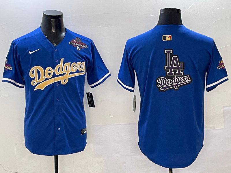 Men Los Angeles Dodgers Blank Blue Champion gold character 2025 Nike MLB Jersey style 21